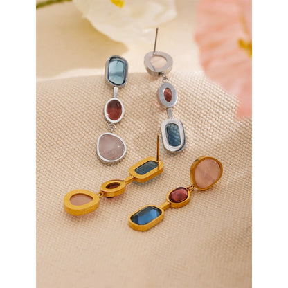 Geometric Natural Stone Drop Earrings
