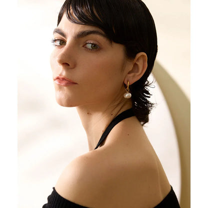 Pearl Hoop Drop Earrings