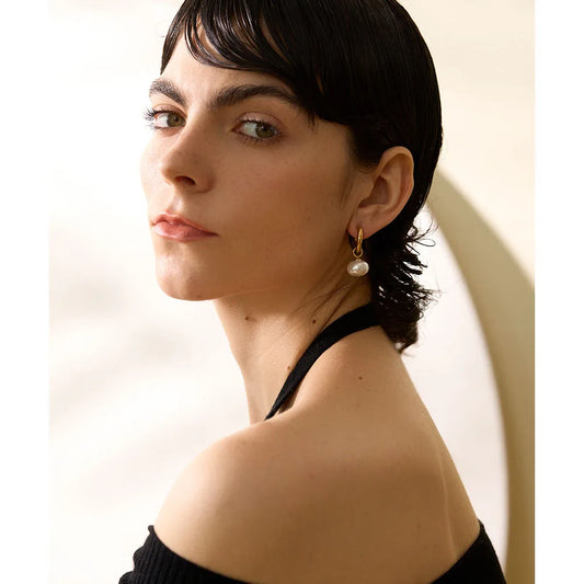Pearl Hoop Drop Earrings
