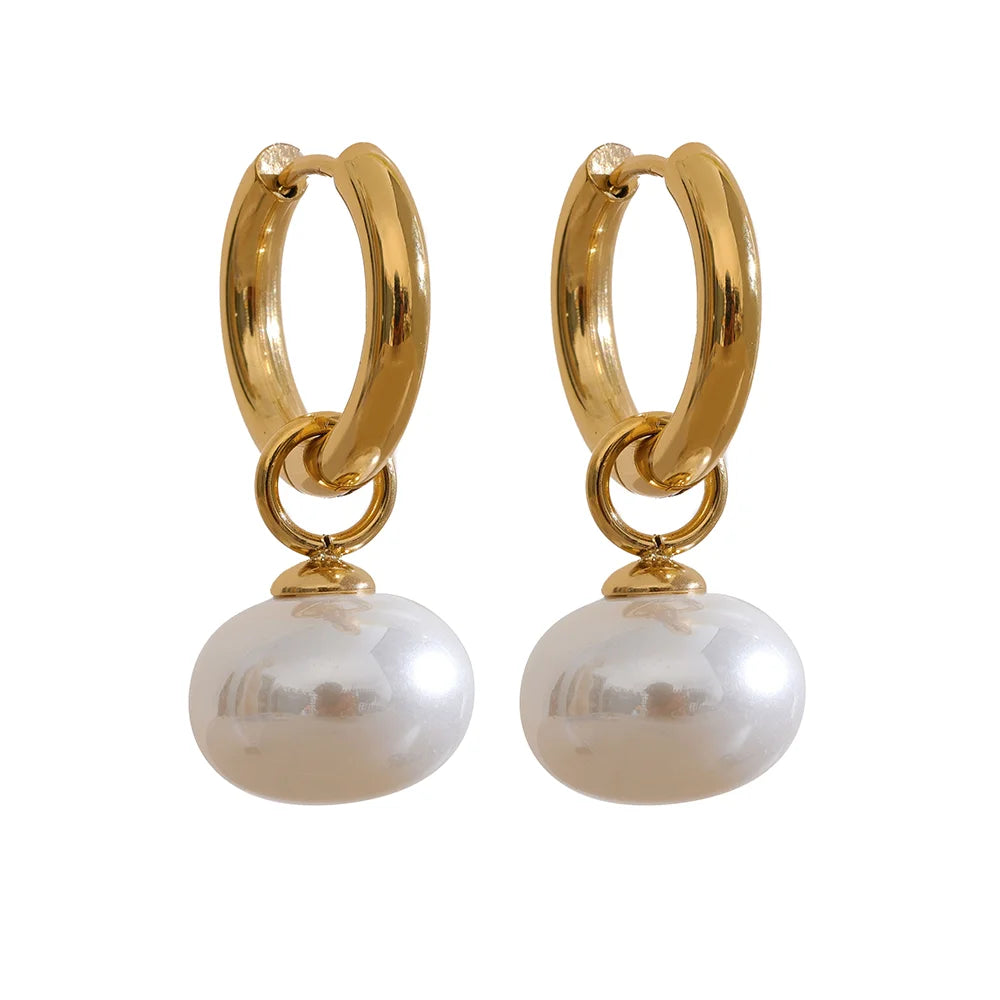 Pearl Hoop Drop Earrings
