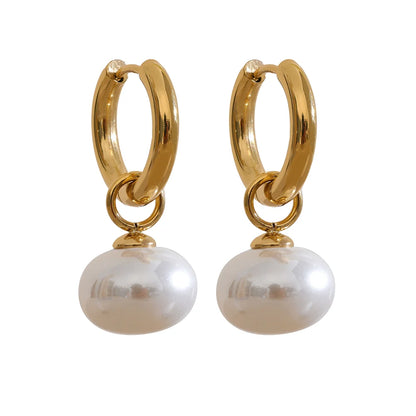Pearl Hoop Drop Earrings