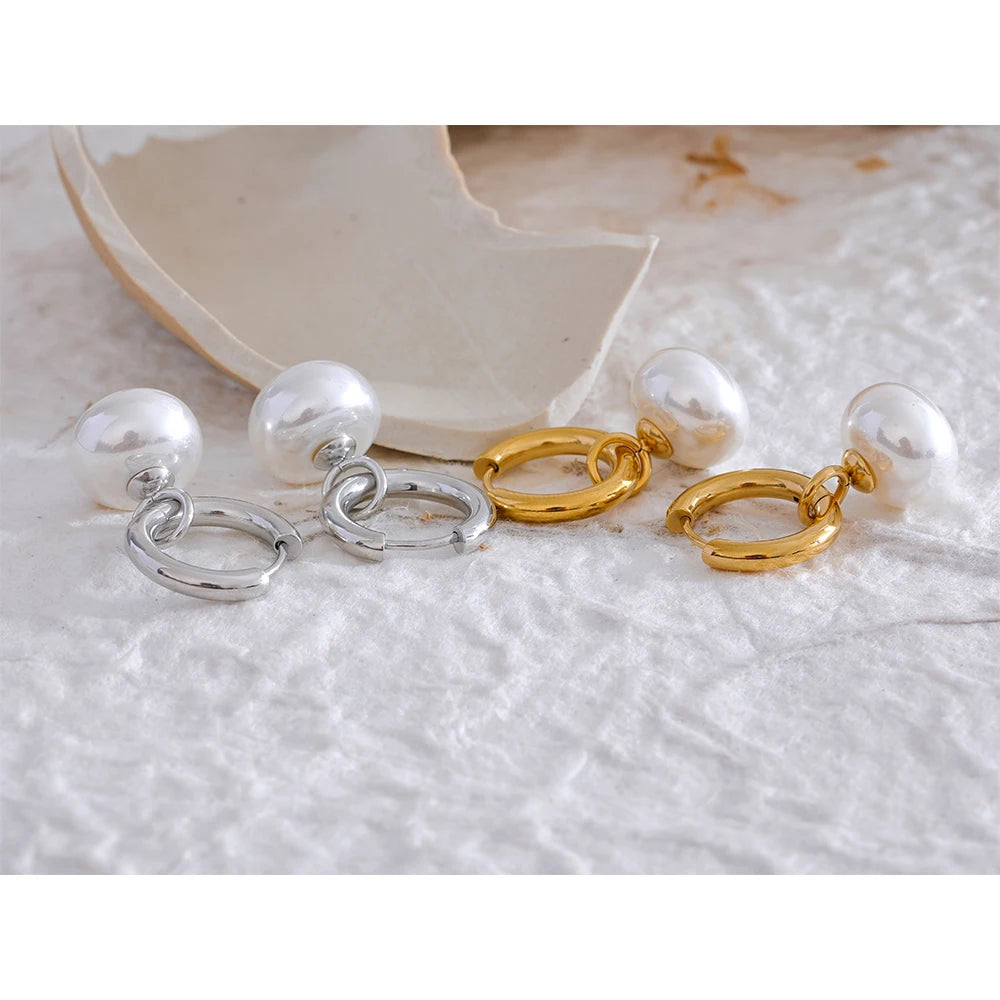Pearl Hoop Drop Earrings