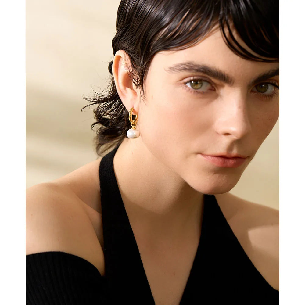 Pearl Hoop Drop Earrings