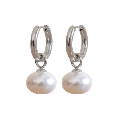 Pearl Hoop Drop Earrings
