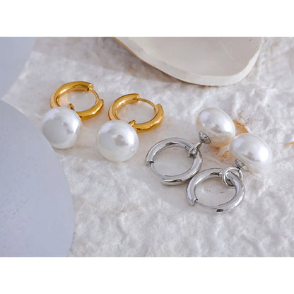 Pearl Hoop Drop Earrings